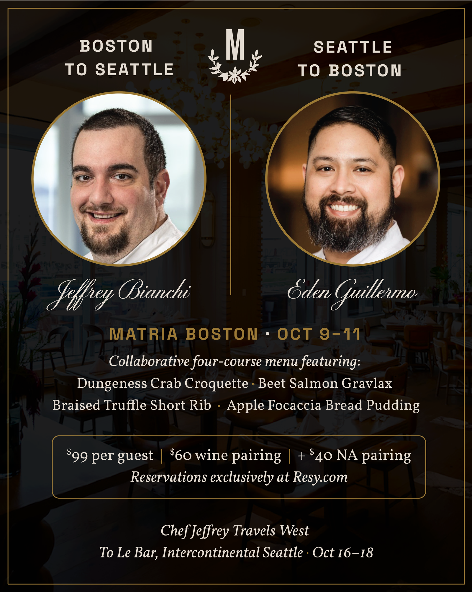 Join InterContinental Boston’s Matria for a Unique Four-Course, Two Chefs, Two Cities, One Table Experience